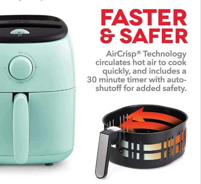 Electric Air Fryer Oven, 2.6 Qt., Red – Compact Air Fryer for Healthier Food in Minutes, Ideal for Small Spaces - Auto Shut Off, Analog, 1000-Watt