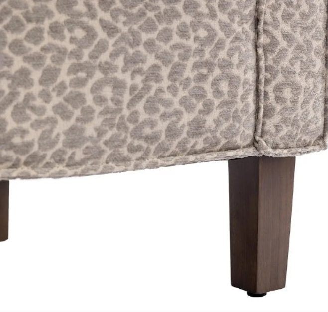 Leopard Grey Armchair with Ottoman, Modern Accent Chair with Adjustable Feet, Leisure Lounge Chair Mid Century Barrel Chair for Living Room Apartment Studio Office Waiting Room(Leopard Grey-Chenille)