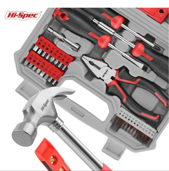 Hi-Spec 42pc Red Household DIY Small Tool Kit. Tool Box Set of Starter Basic Tools Kit for Home & Office