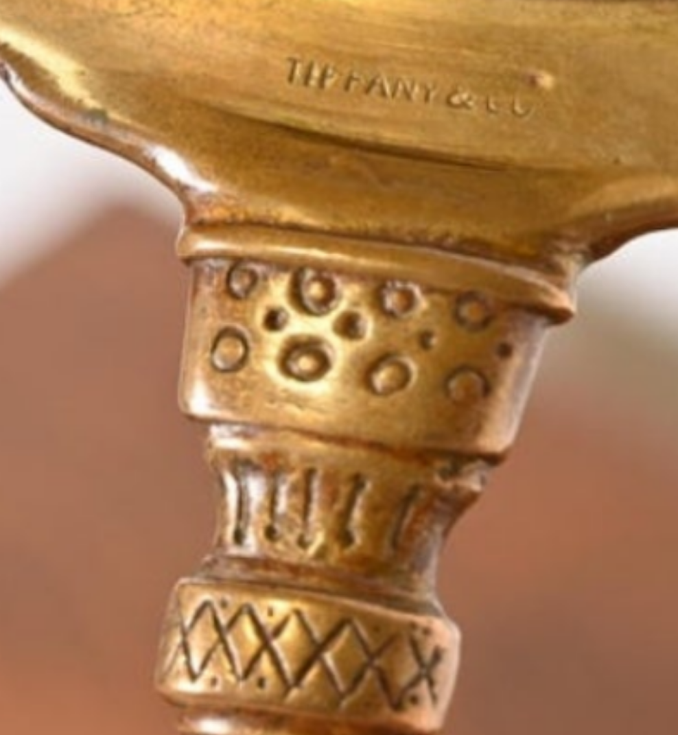 Antique Tiffany & Co. Bronze Doré Alhambra Vanity Hand Mirror, Circa 1910