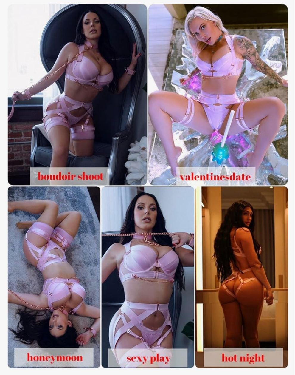 Lingerie Set for Women Sexy Strappy Lingerie Underwire Push Up Bra Garter Set Lingerie with Chain
