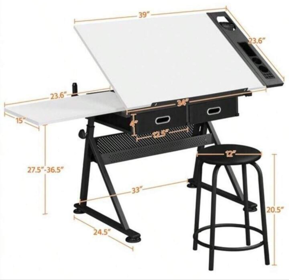 Height Adjustable Art Desk For Adults Tilting Tabletop Drafting Drawing Table