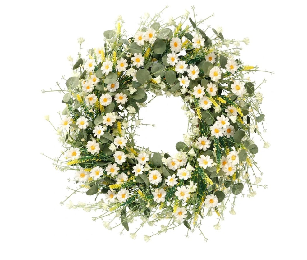 Wreath 24 Inch Spring Summer Wreath Fake Silk Floral Wreath with Green Eucalyptus Leaves and Lavender for Front Door Window Wall Wedding Farmhouse Festival Decor 1 piece