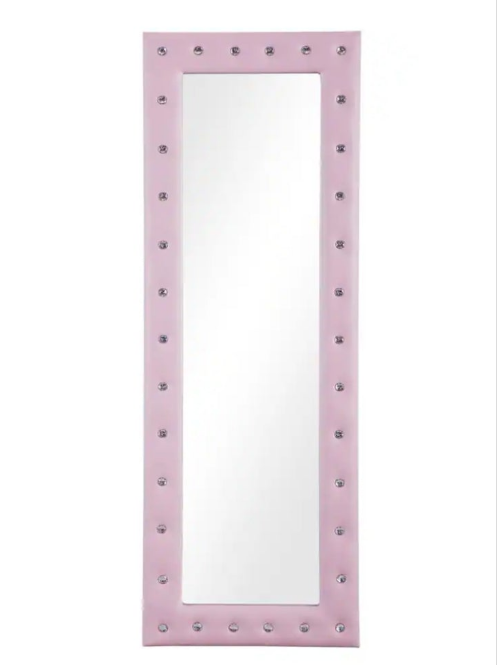 My 22 in. W x 63 in. H Modern Crystal Tufted Rectangle Framed Pink Leaning Mirror in beige as well