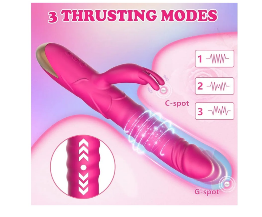 Thrusting Vibrator, G Spot Clitoral Vibrator Waterproof & Rechargeable Realistic Silicone Dildo Vibrator with 3 Thrusting & 10 Vibrating Modes, Rose Sex Toys for Women