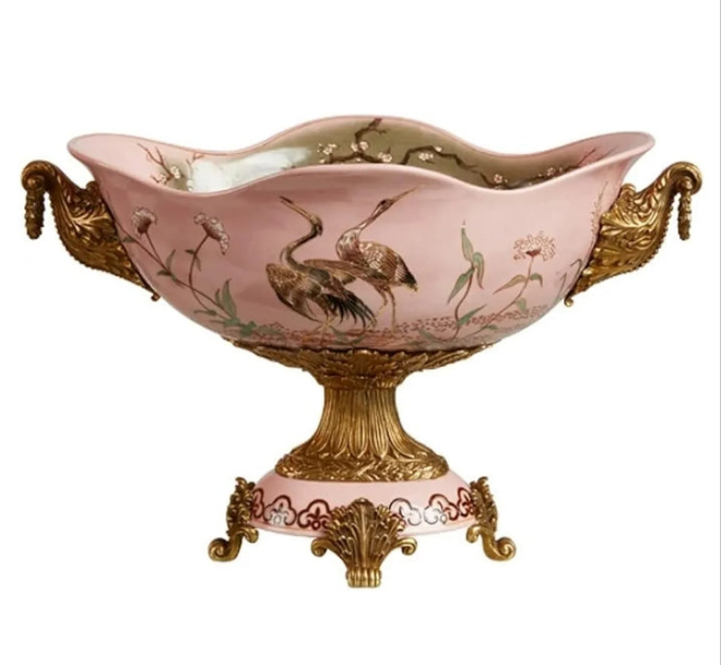 Adorable Hand-Painted Binaural Ceramic Fruit Bowl – Elegant Court Style Snack & Nut Tray, Decorative Serving Plate for Fruits, Desserts & Vegetables, Exquisite Home Decor Gift for Holidays & Parties