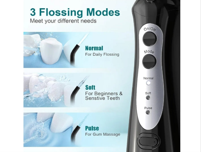 Water Dental Flosser Teeth Pick - Fast Charge Cordless Teeth Cleaner, 3 Modes Portable Oral Irrigator, IPX7 Waterproof Electric Water Dental Flosser for Tonsil Stone, 300ML Tank, Home Travel