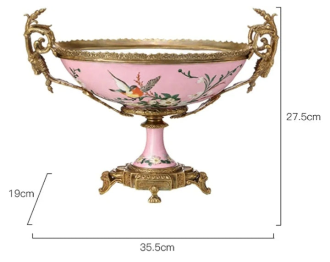 Luxurious Fruit Bowl, Binaural Ceramic Dried Fruit Plate with High Pedestal, Exquisite Hand Painted Snacks Storage Tray, Desktop Display Stand Decorative
