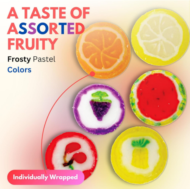 Hard Candy Fruit Slices - 170 Individually Wrapped Pieces (855g). Assorted Fruit Flavored Candies.