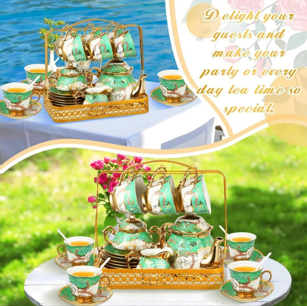 Porcelain Floral Teapot Set For 10