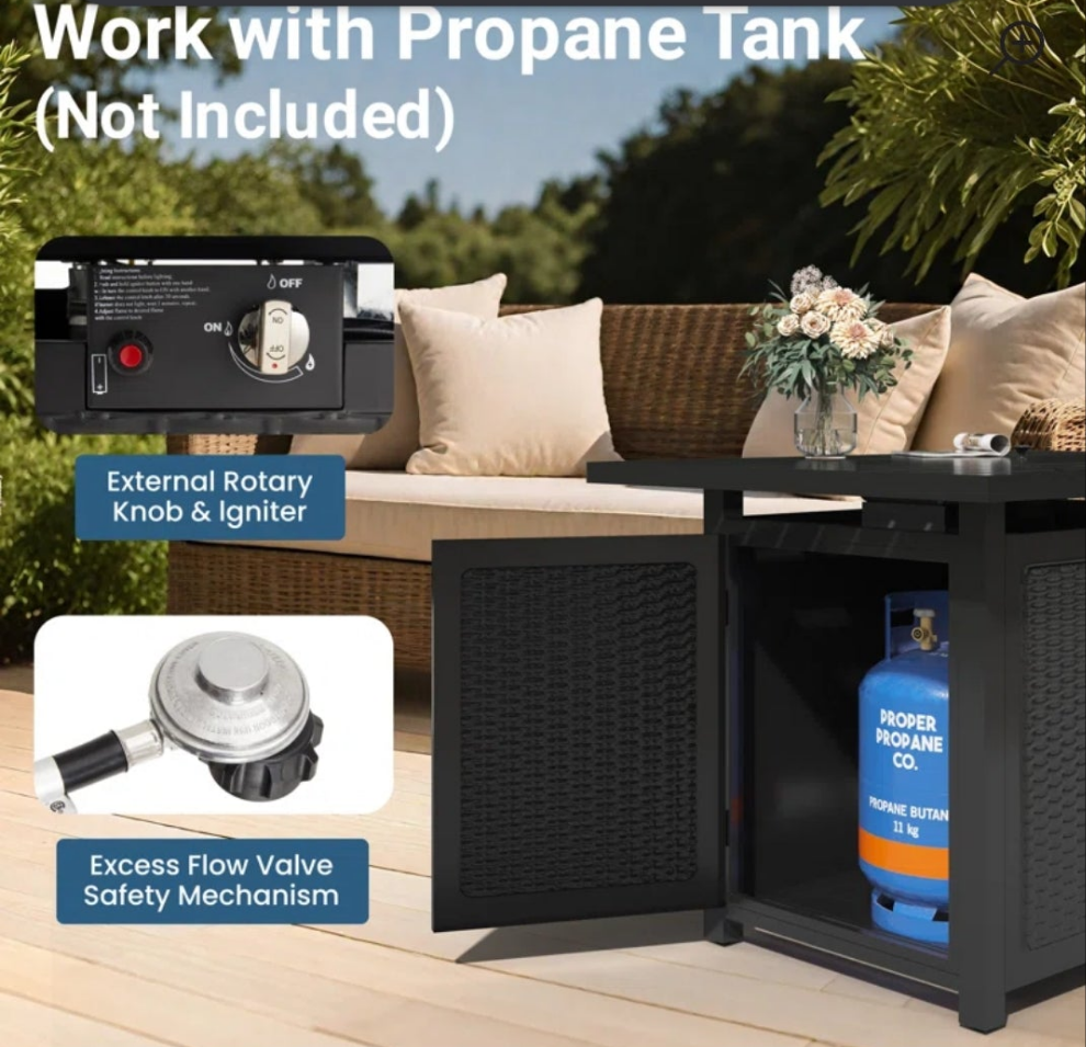 27'' H x 43'' W Steel Propane Outdoor Fire Pit Table with Cover