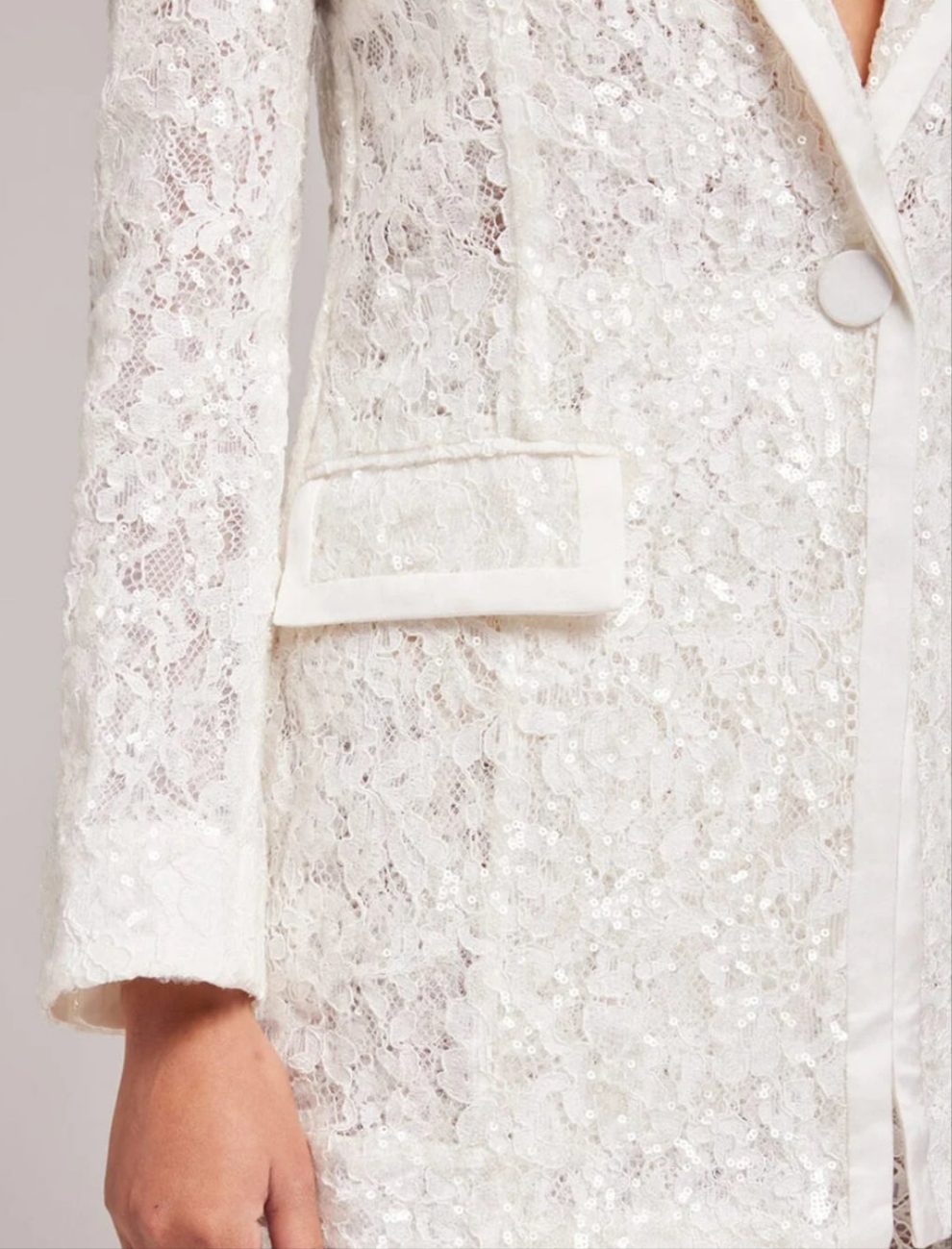 Lace Embroidered Hollow Out Sequin Two Piece Pant Set-White COCOMONEY