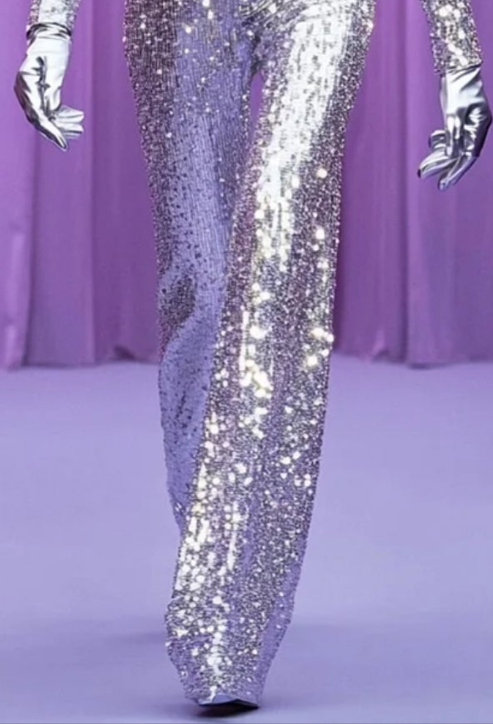 COCOMONEY Sparkly Sequin Peak Lapel Two Piece Pant Set-Silver All over design gloves not included