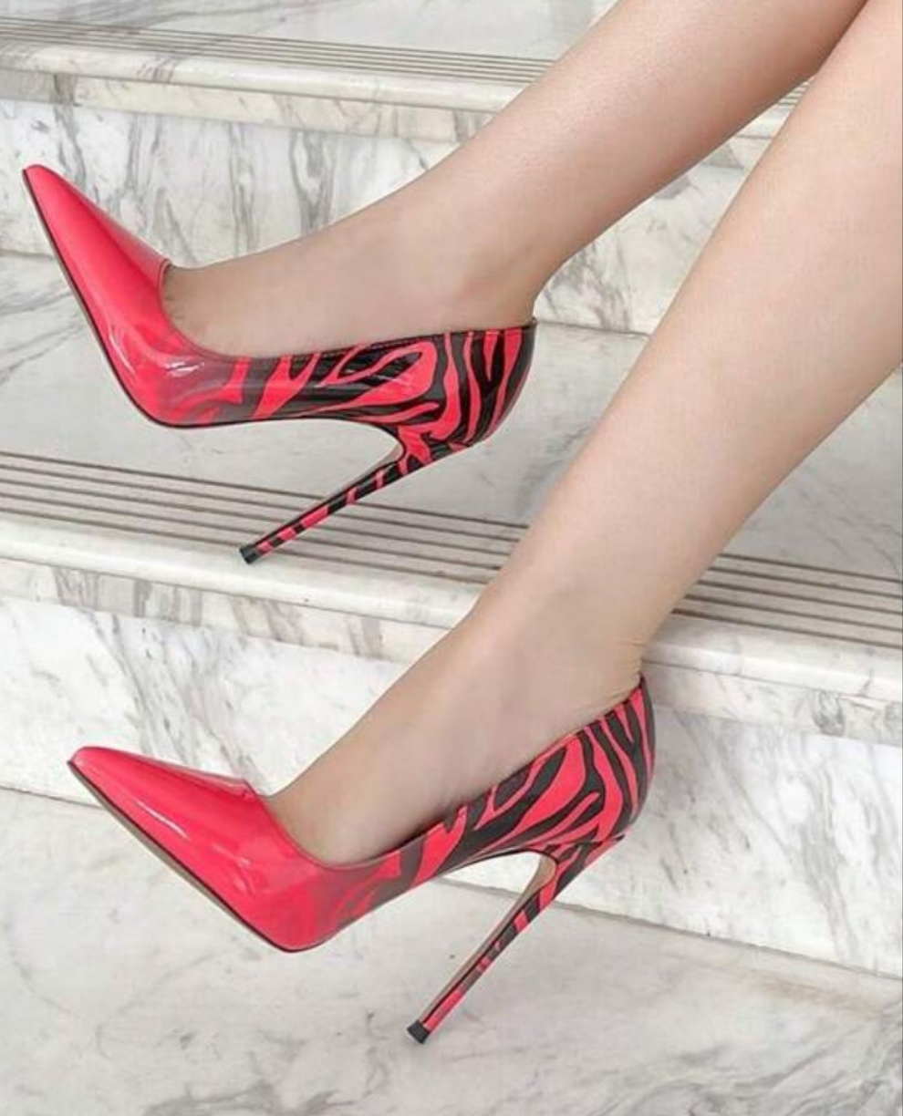 Zebra Pattern Gradient Large Size High Heels European And American Shallow Mouth Stage Show Fashion Women's Shoes