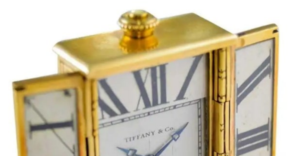 Tiffany & Co. 18kt Yellow Gold and Enamel Small Desk Clock 1920's