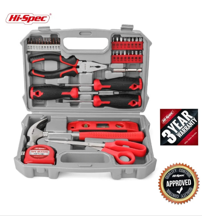 Hi-Spec 42pc Red Household DIY Small Tool Kit. Tool Box Set of Starter Basic Tools Kit for Home & Office
