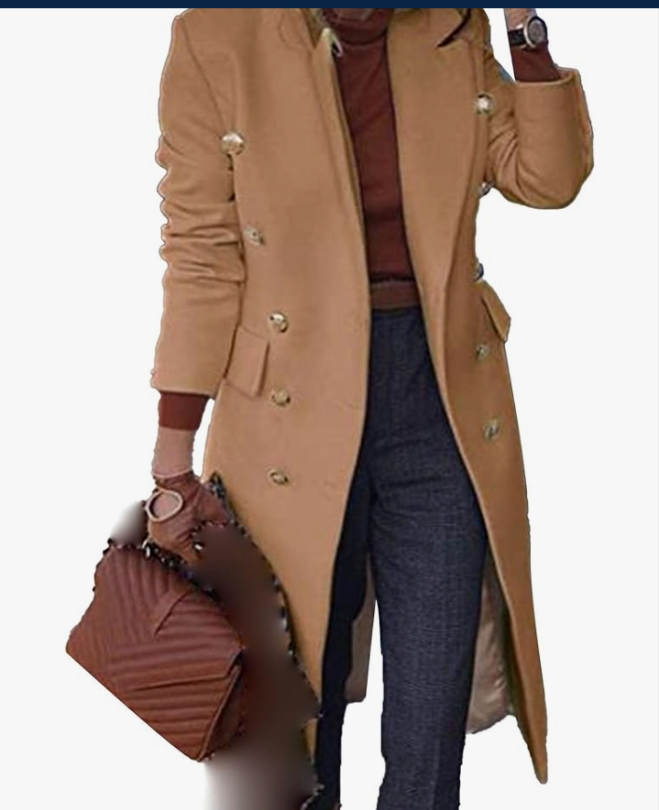 Overcoat Notched Lapel Double Breasted Coats Fall Winter Elegant Wool Blend Trench Coat Long Jackets