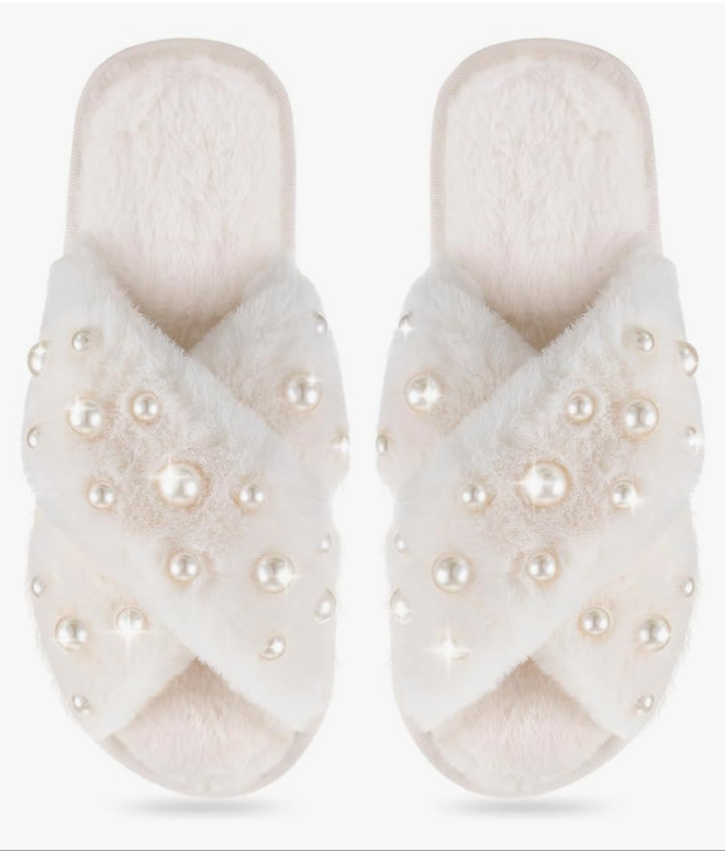 Pearl Slippers for Women Fuzzy Slippers