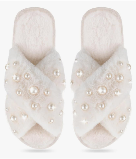 Pearl Slippers for Women Fuzzy Slippers