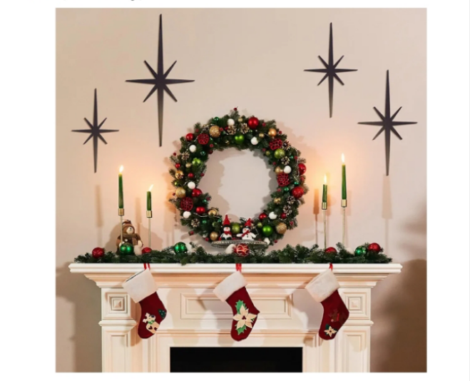 4 Pcs Cast Iron Starburst Wall Decor Pointed Atomic Stars Wall Hangings Mid Century Modern Elegance Wall Accents Easy Install Finish Metal Wall Art for Home Office Room