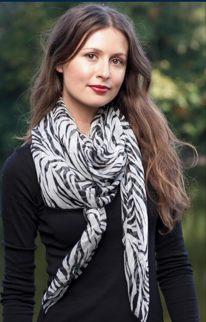 Women Animal-Print-Scarf Chiffon-Shawl Fashion Zebra-Print Scarves Lightweight Long Wraps Neck Scarf