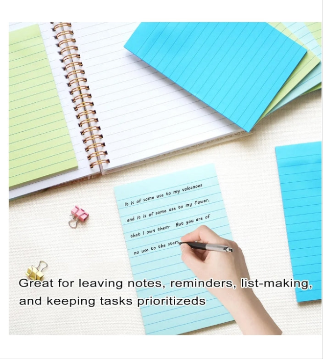 (9 Pack) Lined Sticky Notes 4X6 in Post Sticky Notes with Lines, Large Ruled Post Sticky Colorful Super Sticking Power Memo Pads Strong Adhesive, Sticky Notes 4x6