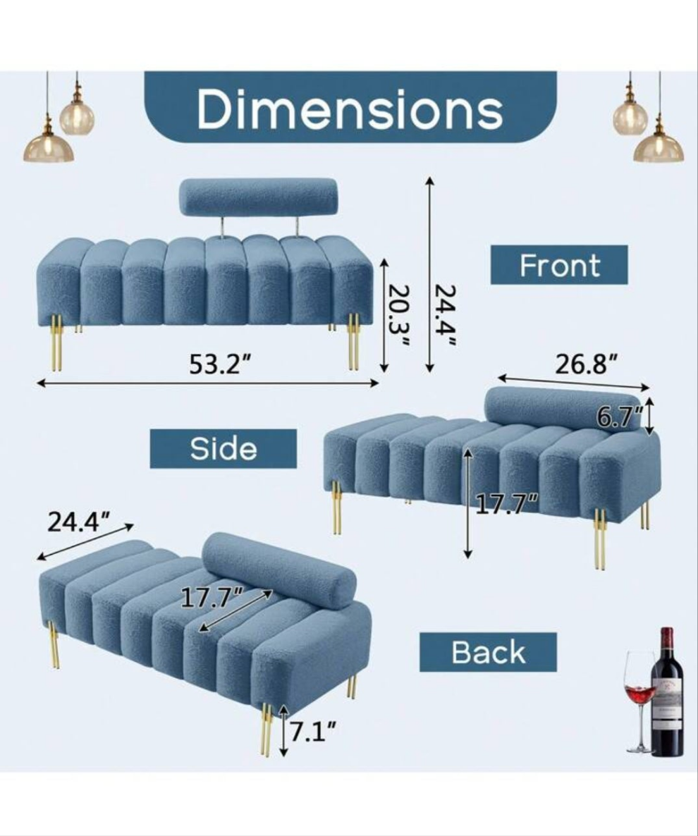 53.2" Modern Loveseat Sofa Couch, Upholstered Accent Sofa With Golden Legs And Adjustable Backrest, Small Teddy Fleece Couches For Bedroom, Living Room, Compact Small Space