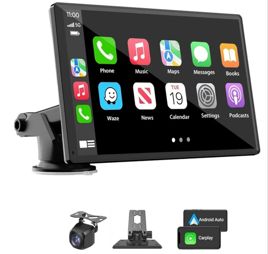 Portable Wireless Carplay Car Stereo, 7" HD Touchscreen for Car with Apple CarPlay & Android Auto with Backup Camera/Mirror Link/Voice Control/Bluetooth/GPS/AUX/FM Satellite Radio for All Vehicles