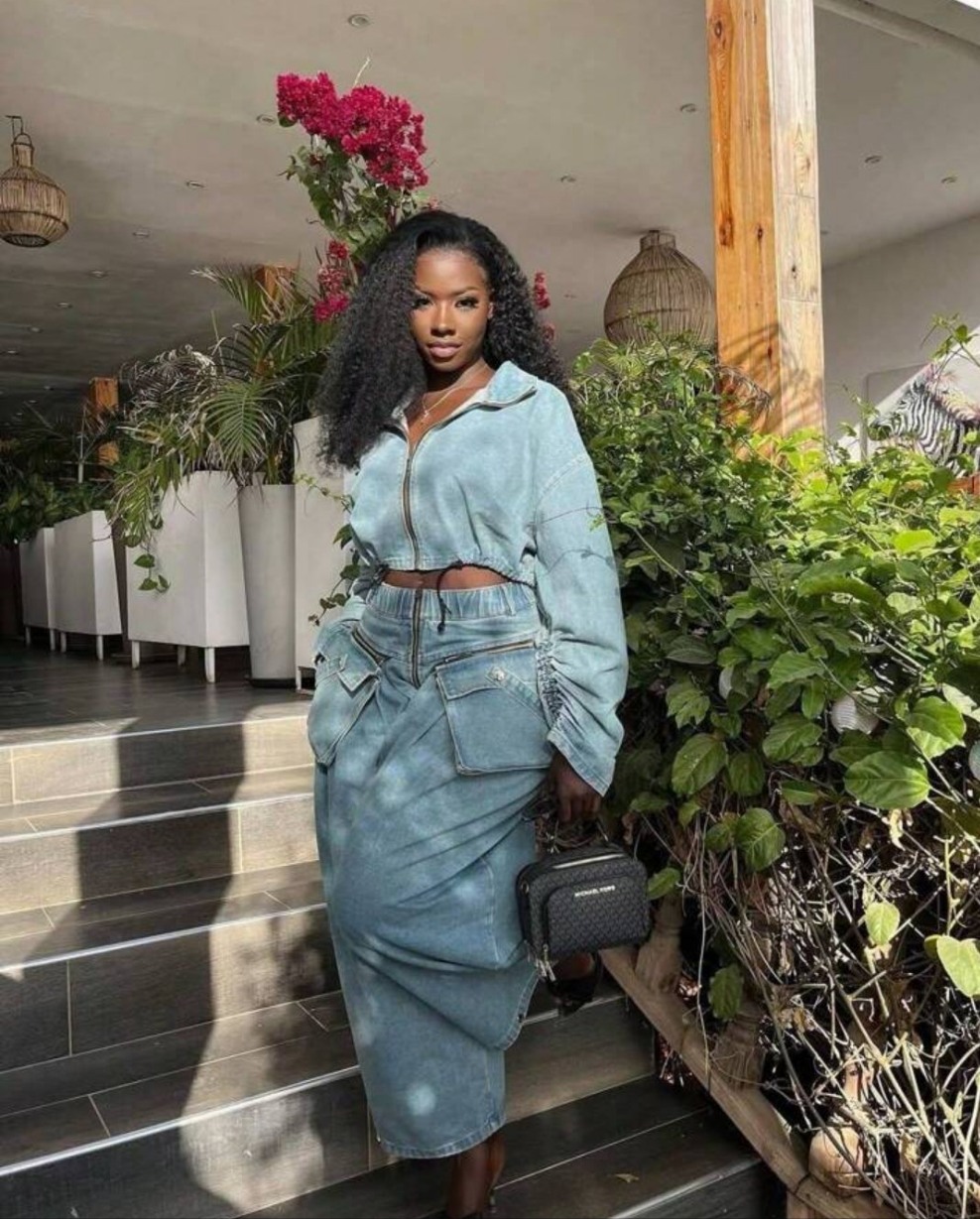 Wide Leg Loose Heavy Industry Denim Two-Piece Suit Women's Clothing