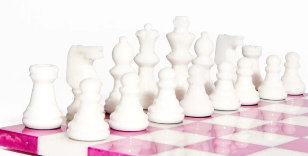 Magenta/White Large Italian Alabaster Chess Set