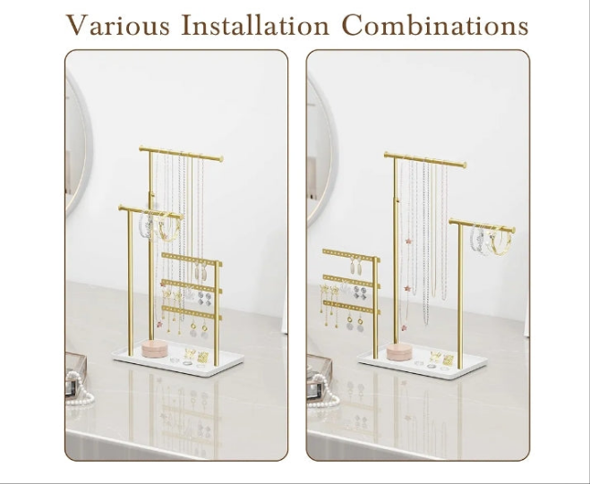 Jewelry Holder Organizer Stand - Adjustable Tall 17.5" (Max), Sturdy Jewelry Hanger for Necklaces, Earrings, Bracelets, Rings, Jewlery Display and Storage,