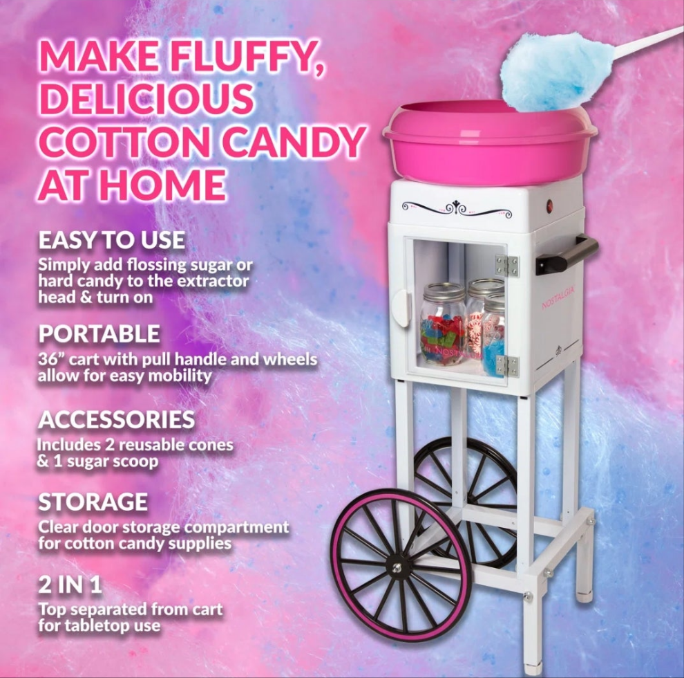 Cotton Candy Cart, 36” Tall Vintage Style With Storage Compartment cute fun design
