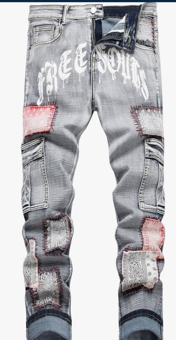 Men's Printed Jeans Skinny Denim Pants