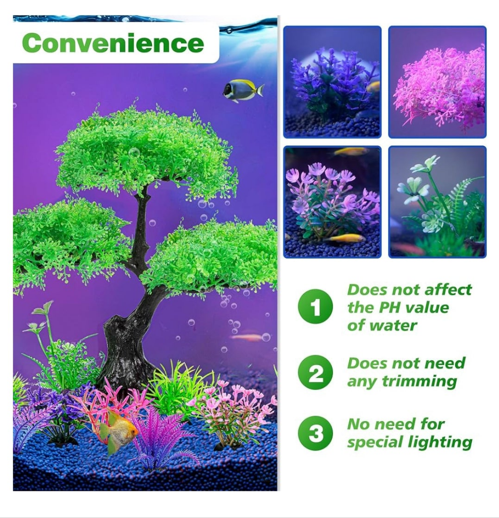 Aquarium Artificial Plastic Plants Decoration, Aquarium Tree Decor Set, Goldfish Betta Fish Tank Decorations Hides Accessories