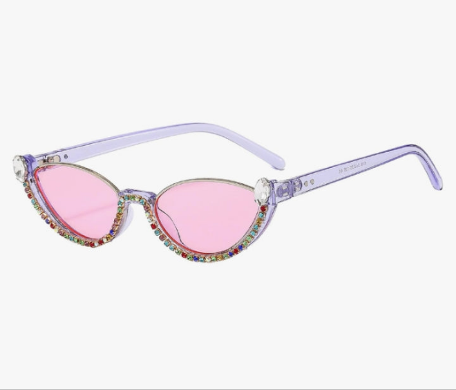 Fashion bling Rhinestone Cat Eye Sunglasses for Women Retro Narrow Cat-eye Diamond Sun Glasses Vintage Style Tinted Lens