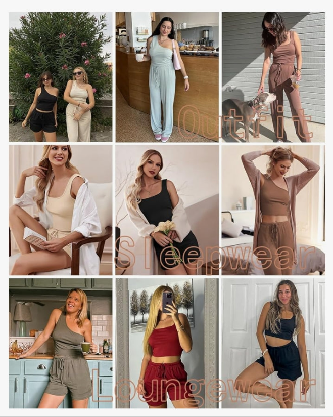 Womens 4 Piece Sets Ribbed Knit Crop Tank Top and Shorts Pants Casual Outfits or lounge wear