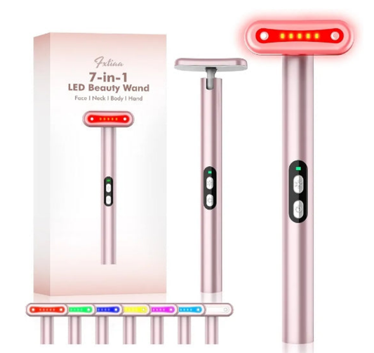 Red-Light-Therapy-Wand, 7 Colors LED Facial Light Therapy Wand for Face and Neck Rejuvenation, Face Massager Eye Beauty Tool at Home