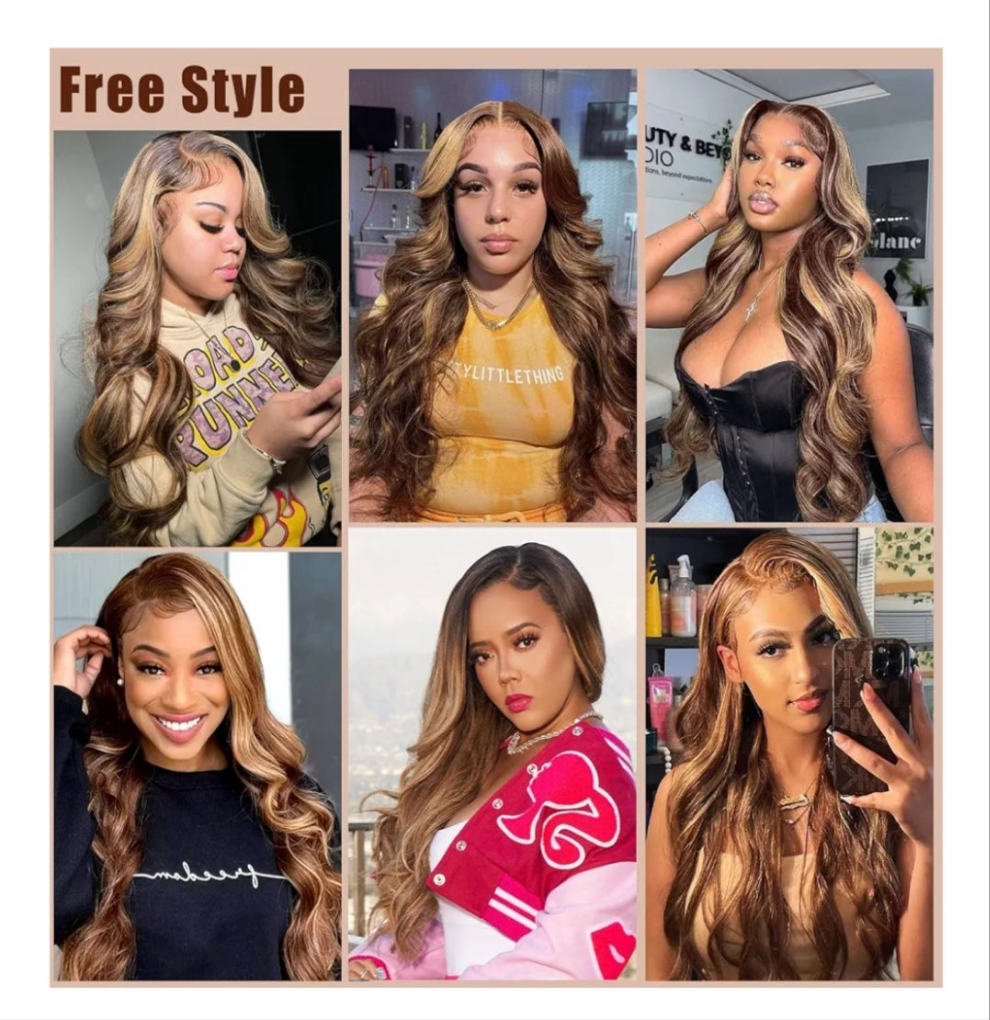 Real Human Hair Wig 30 Inch Ombre 13x6 Lace Front Wig Human Hair 210% Density 4/27 Highlight Wigs Honey Blonde Body Wave Lace Front Wig Pre Plucked HD Frontal Wig Glueless Wigs