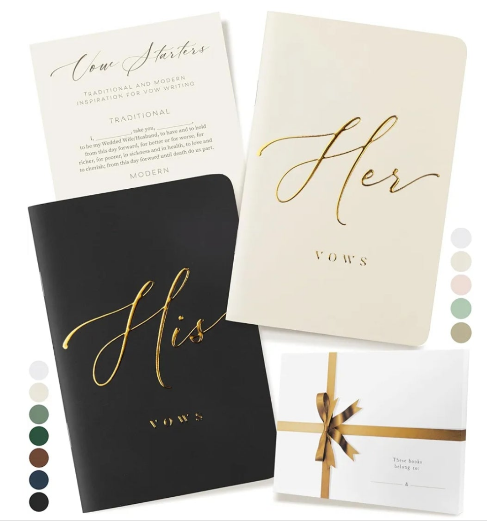 Wedding Vow Book for Her & Him, Soft Touch, Gold Foil Engraving, 28 Lined Pages, Wedding Vow Books His and Hers, Wedding Essentials, Wedding Registry Ideas, His and Hers Gifts