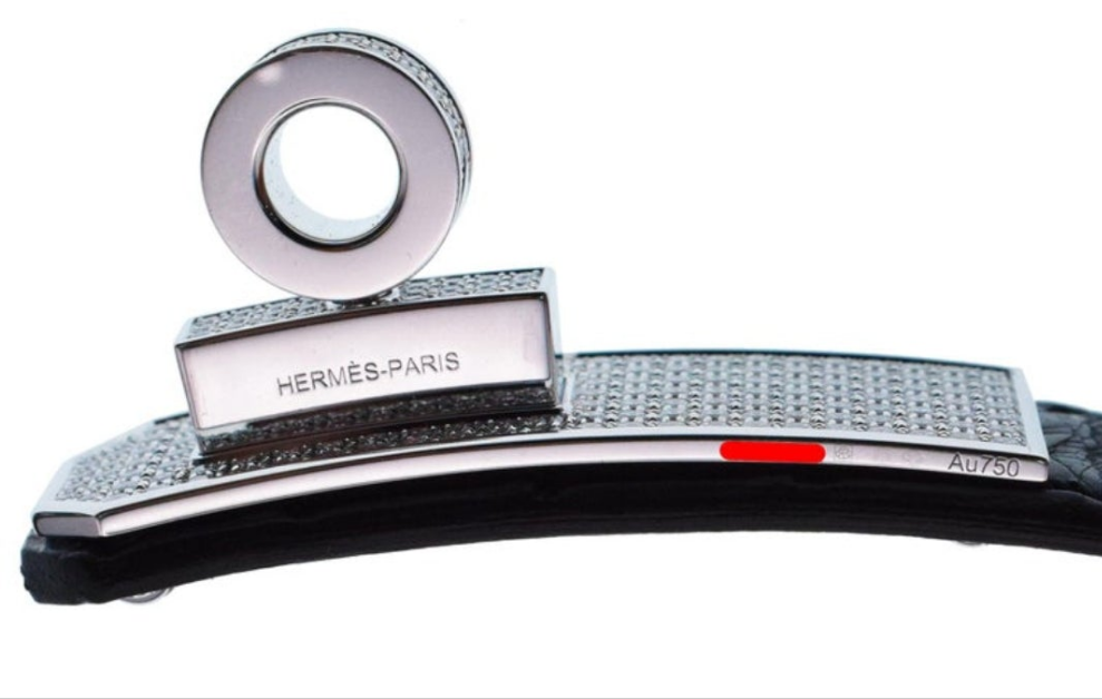 Hermes "KELLY" Diamond Buckle Crocodile belt 18k white gold and diamond