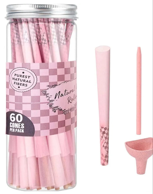 Pre Rolled Cones | 60 Pack Pink cones rolling papers | Classic King Size | Tips & Packing Tubes Included (60pcs)