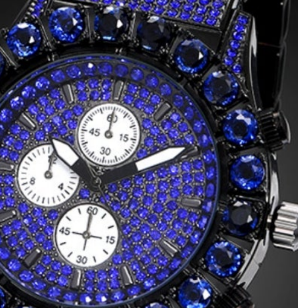 Iced Ruby Round Cut Luminous Men's Watch in Black Gold