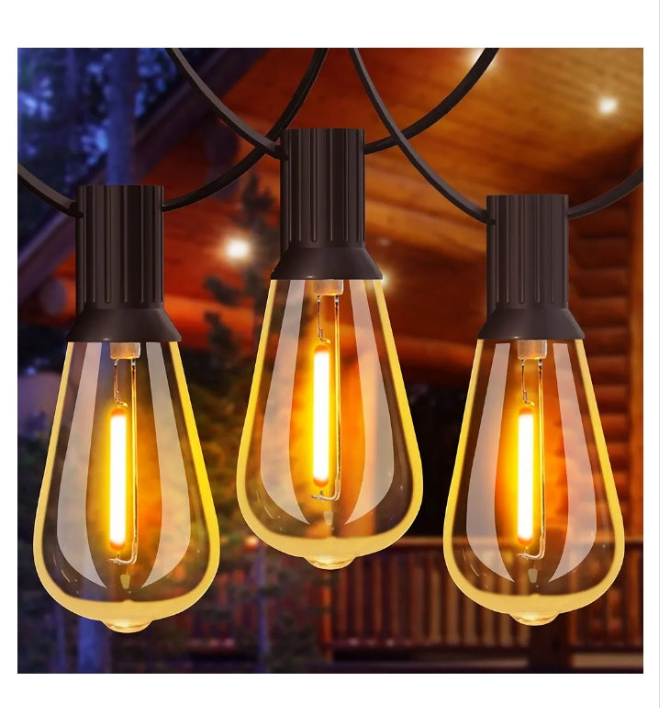 60FT LED Outdoor Patio Lights Waterproof with 30+2 Vintage Bulbs Shatterproof Energy Saving,2700K Hanging Edison String Lights Outside for Backyard,Bistro,Camping,Gazebo
