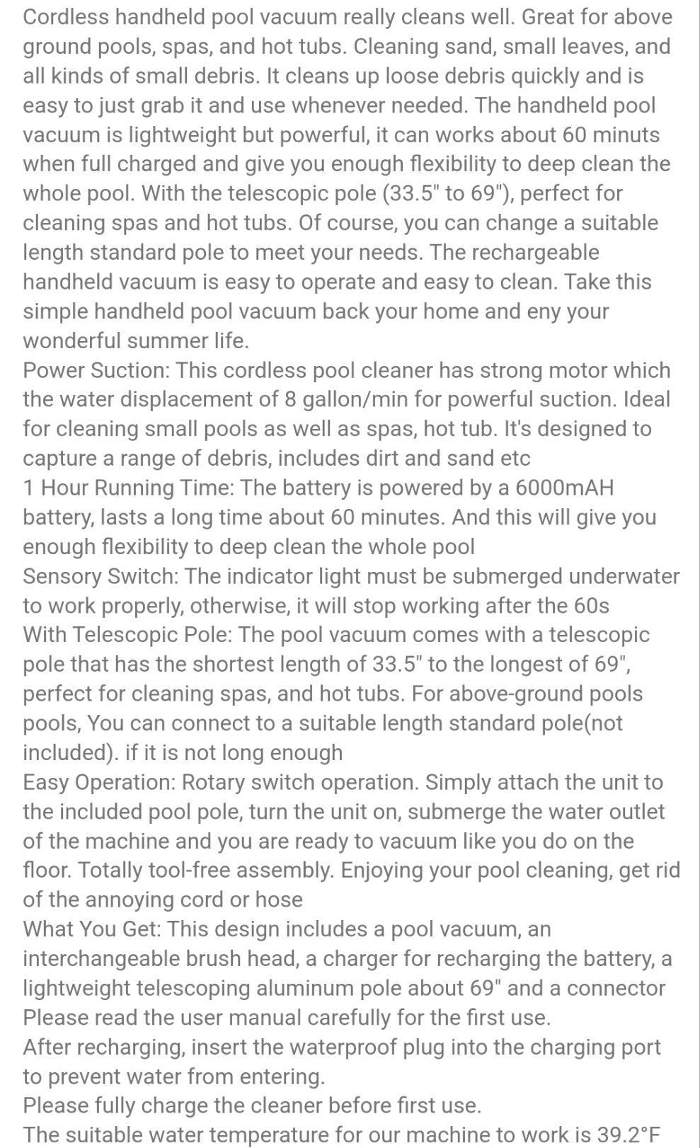 Cordless Pool Vacuum,Handheld Rechargeable Pool Cleaner With Running Time Up To 60-Minutes For Above Ground Pools, Spas And Hot Tubs,Garden Tools, Gardening Tools For Garden