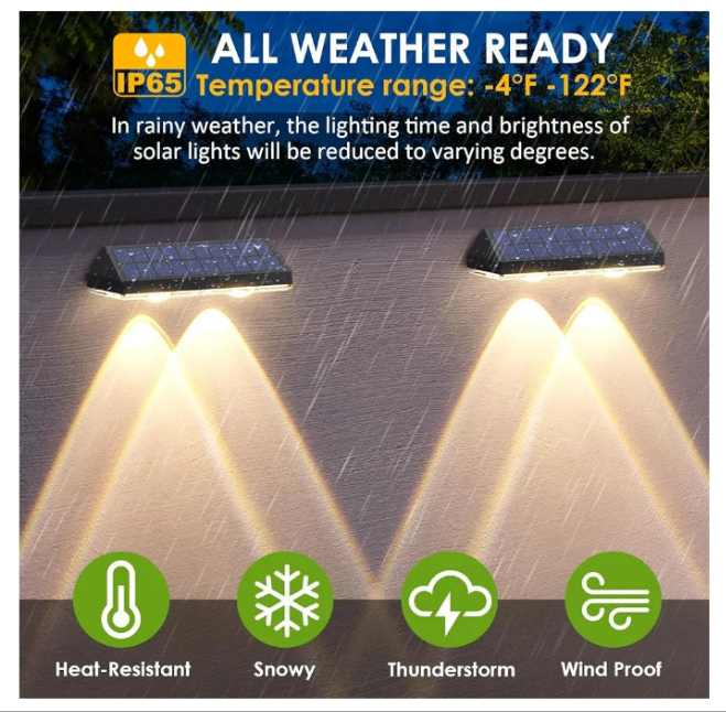 Solar Fence Lights Outdoor - 2700/4000/6000K 3 Mode, IP65 Waterproof Fence Solar Lights Outdoor, Solar Deck Lights for Outside, Backyard/Railing/Step/Patio/Deck Fence/Stair Railings and Wall (8 pack)