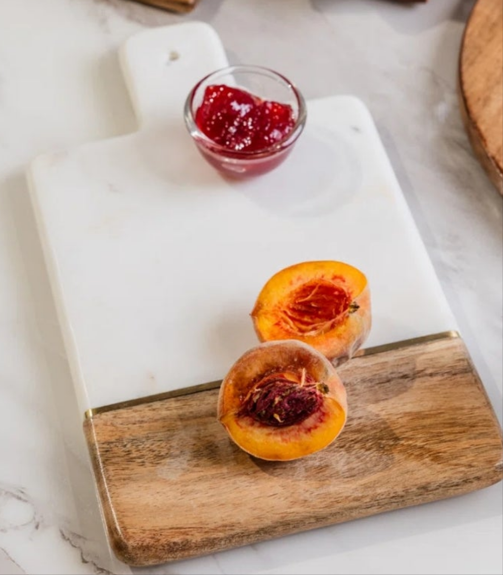 Hand Made Half Mango Wood & White Marble Cheese Charcuterie Board
