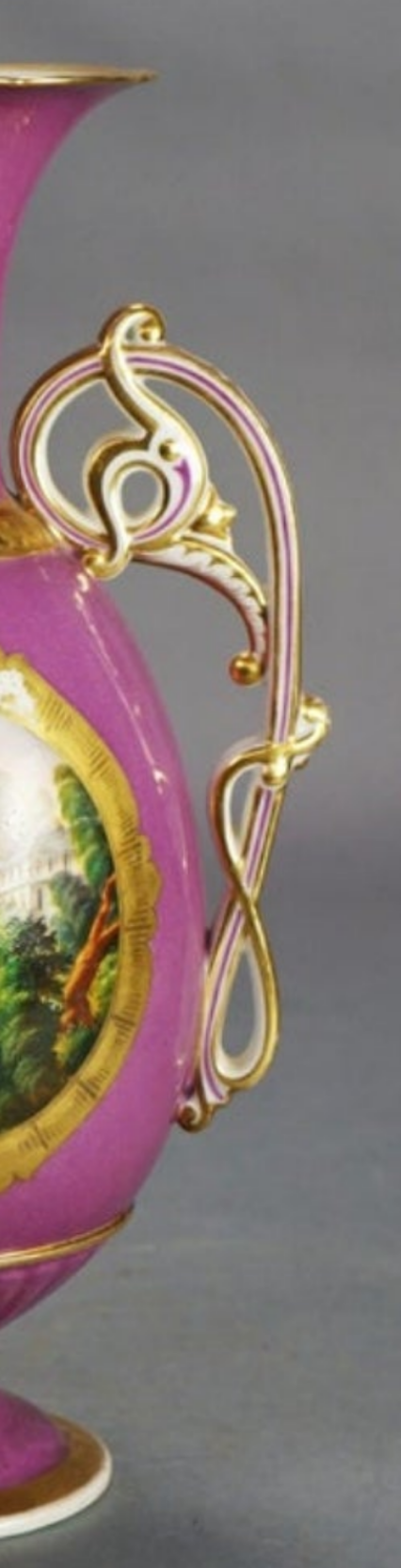 Antique Old Paris Porcelain Scenic Landscape Vase with Scroll Form Handles
