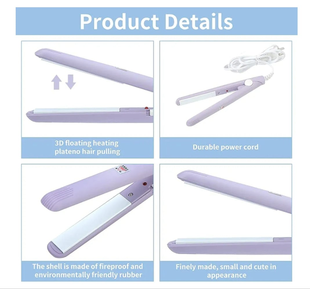 Hair straightener purple hot iron mini