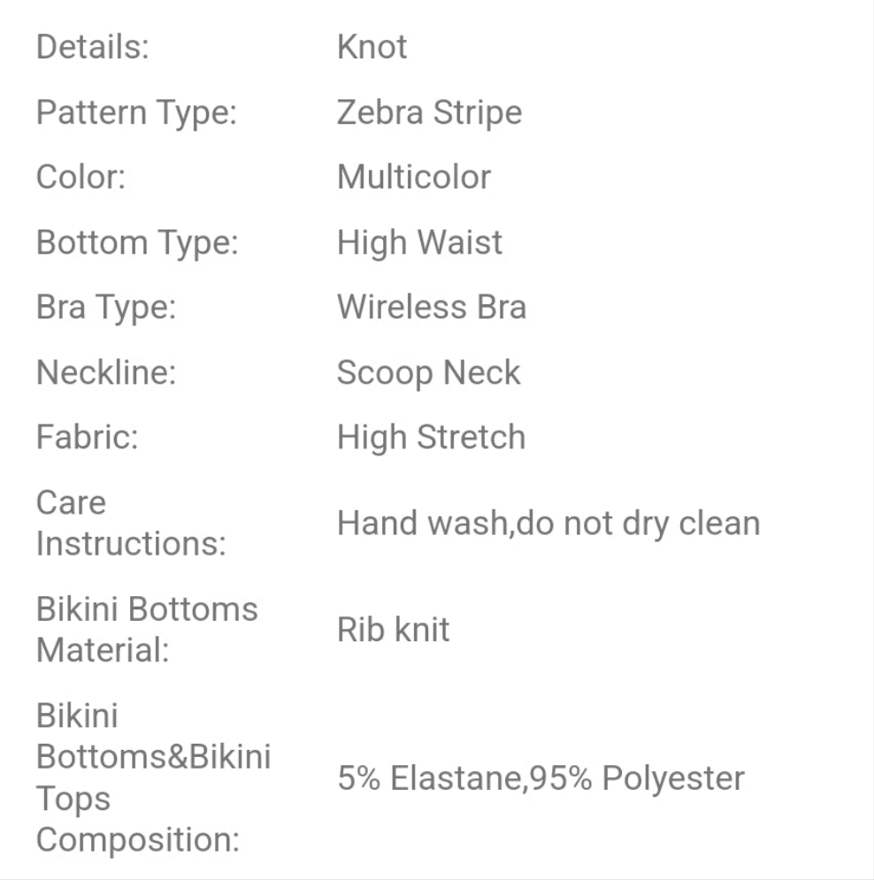 Zebra Striped Knot Side Bikini COCOMONEY