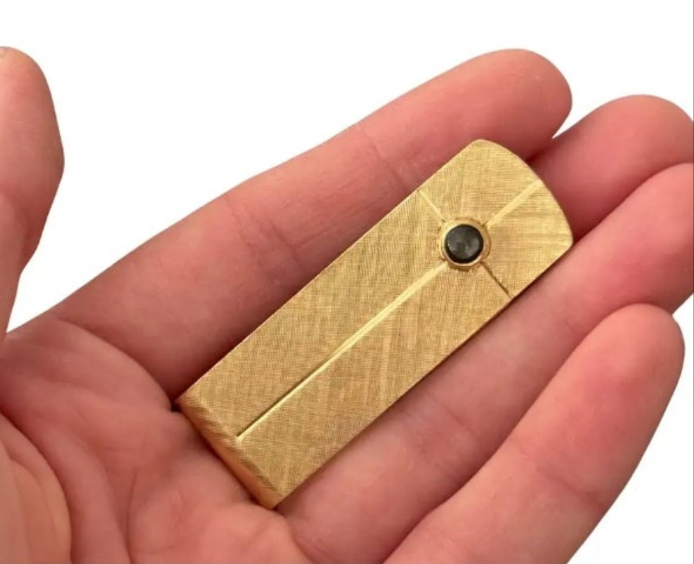 14K Solid Gold Satin Finish Money Clip with Black Star Sapphire